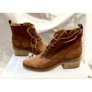 Lucky Brand Tamala Suede Toffee Side Zip Lace Up Ankle Boots Size 8M
